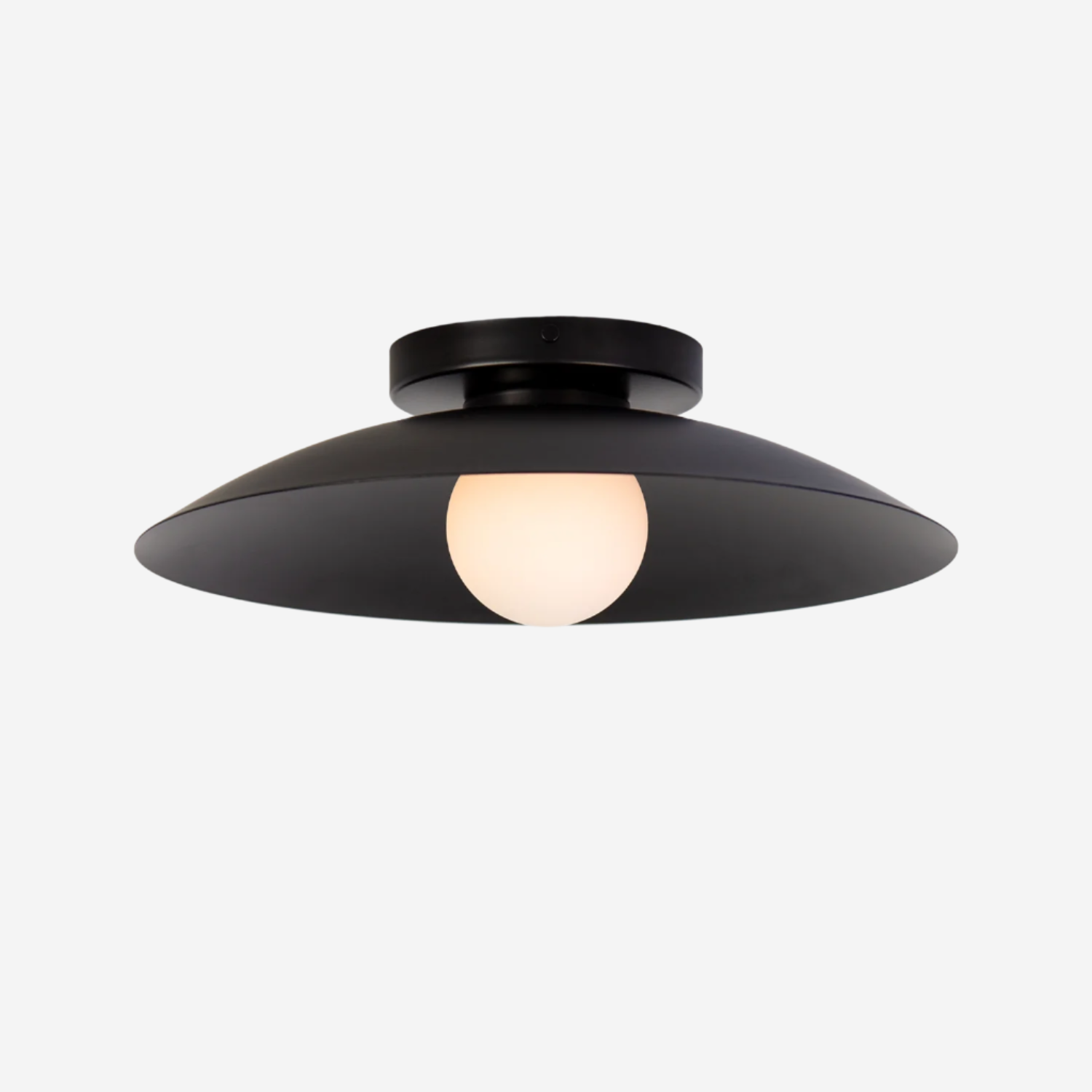 Dome Surface Mount Light Fixture in Black with White Glass Globe