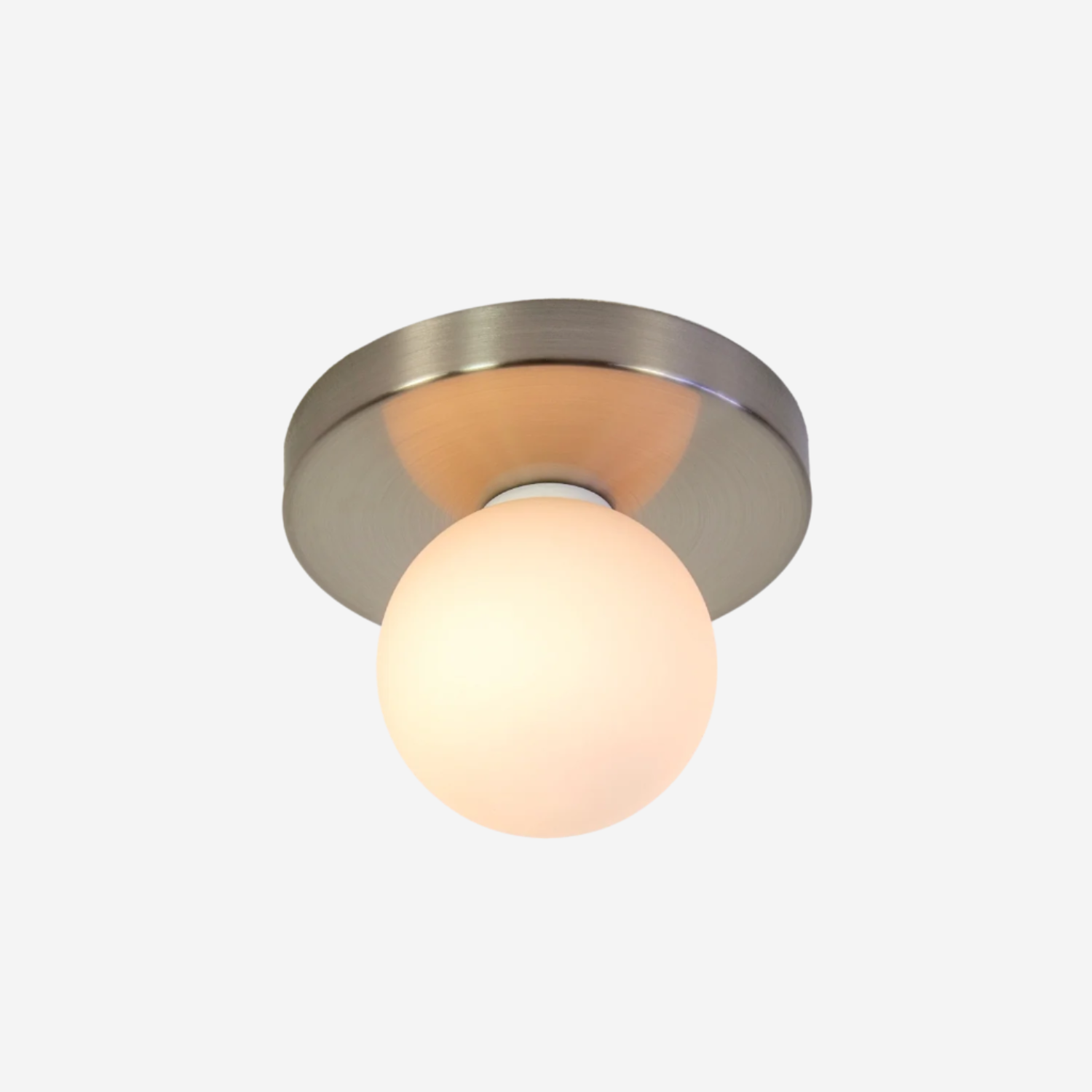 Modern Low Profile Ceiling Light in Nickel with a Glass Globe