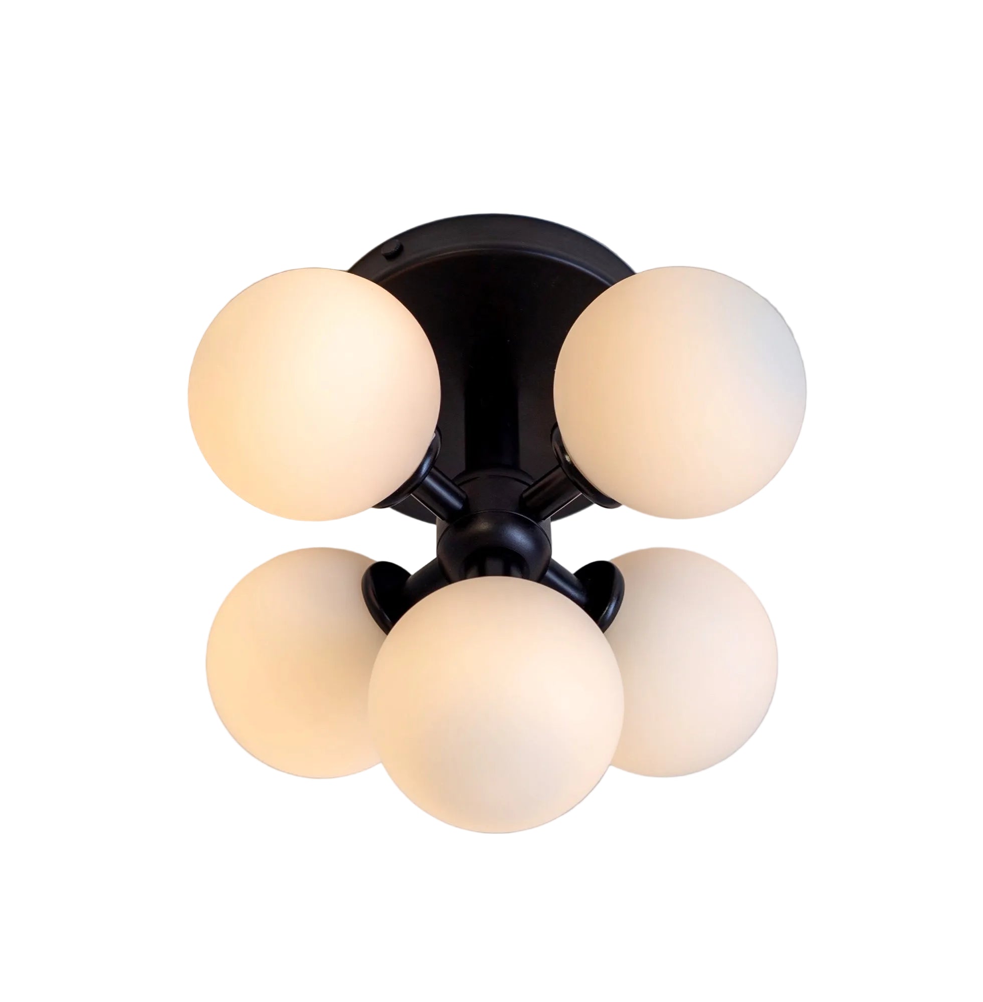 Minimalist Black Ceiling Fixture with Soft White Glass Spheres