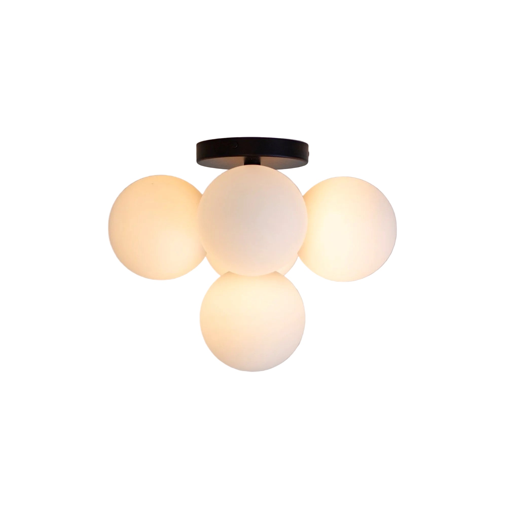 Modern Matte Black Flush Mount with Round Opal Glass Lights