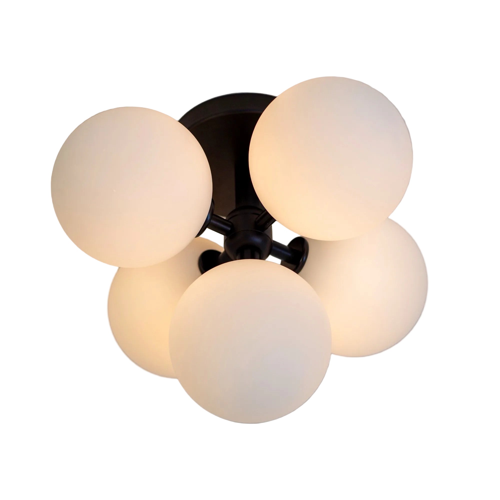 Luxury Black Flush Mount with Sculptural Glass Orb Design