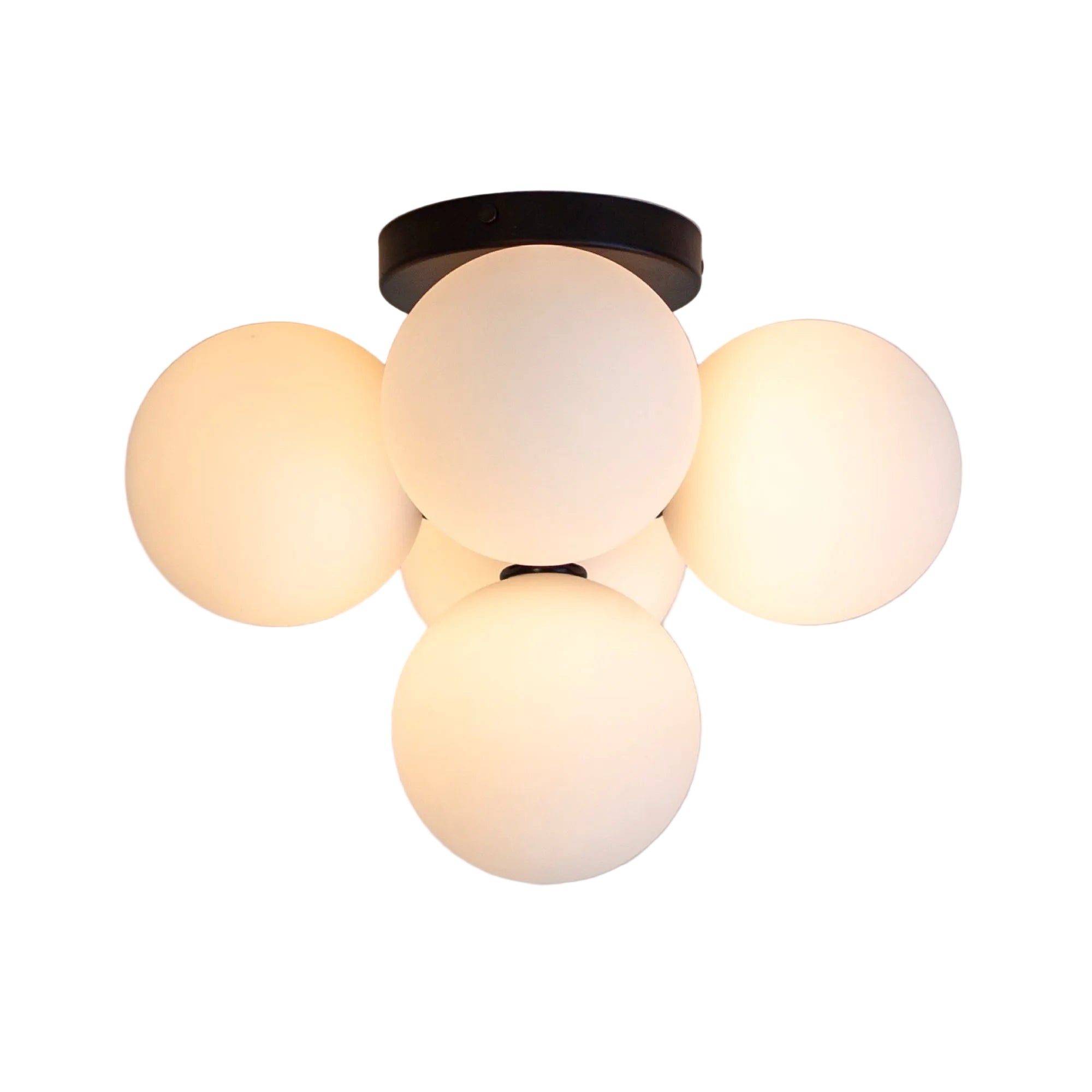 Contemporary Ceiling Fixture with Five White Glass Orbs