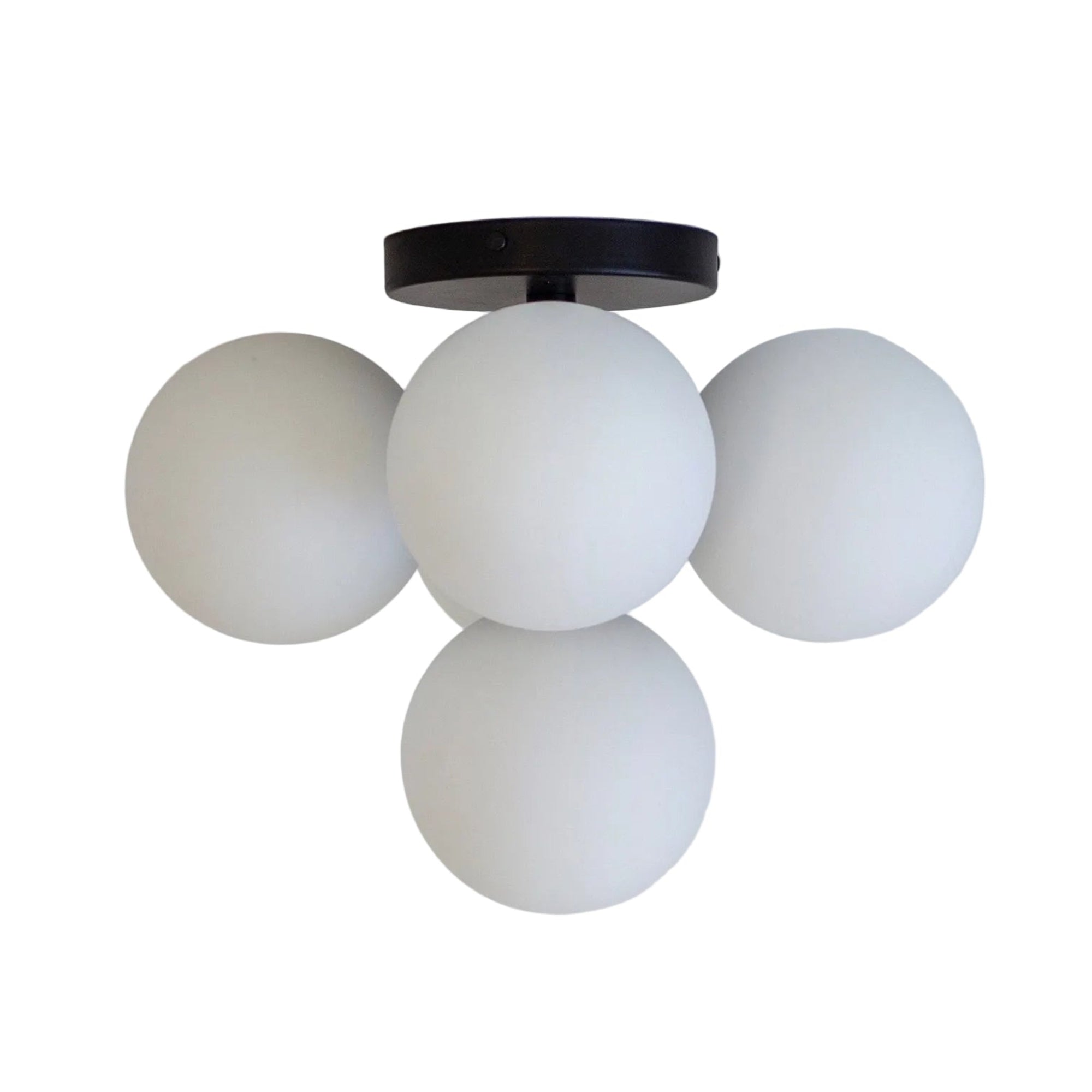 Modern Black Flush Mount with 5 White Glass Globes