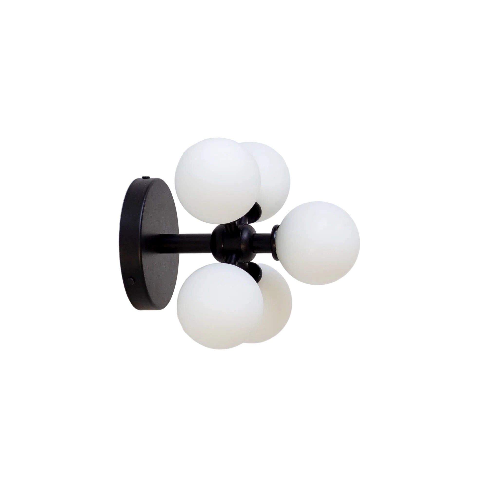 Modern Black Wall Sconce with 5 White Glass Globes