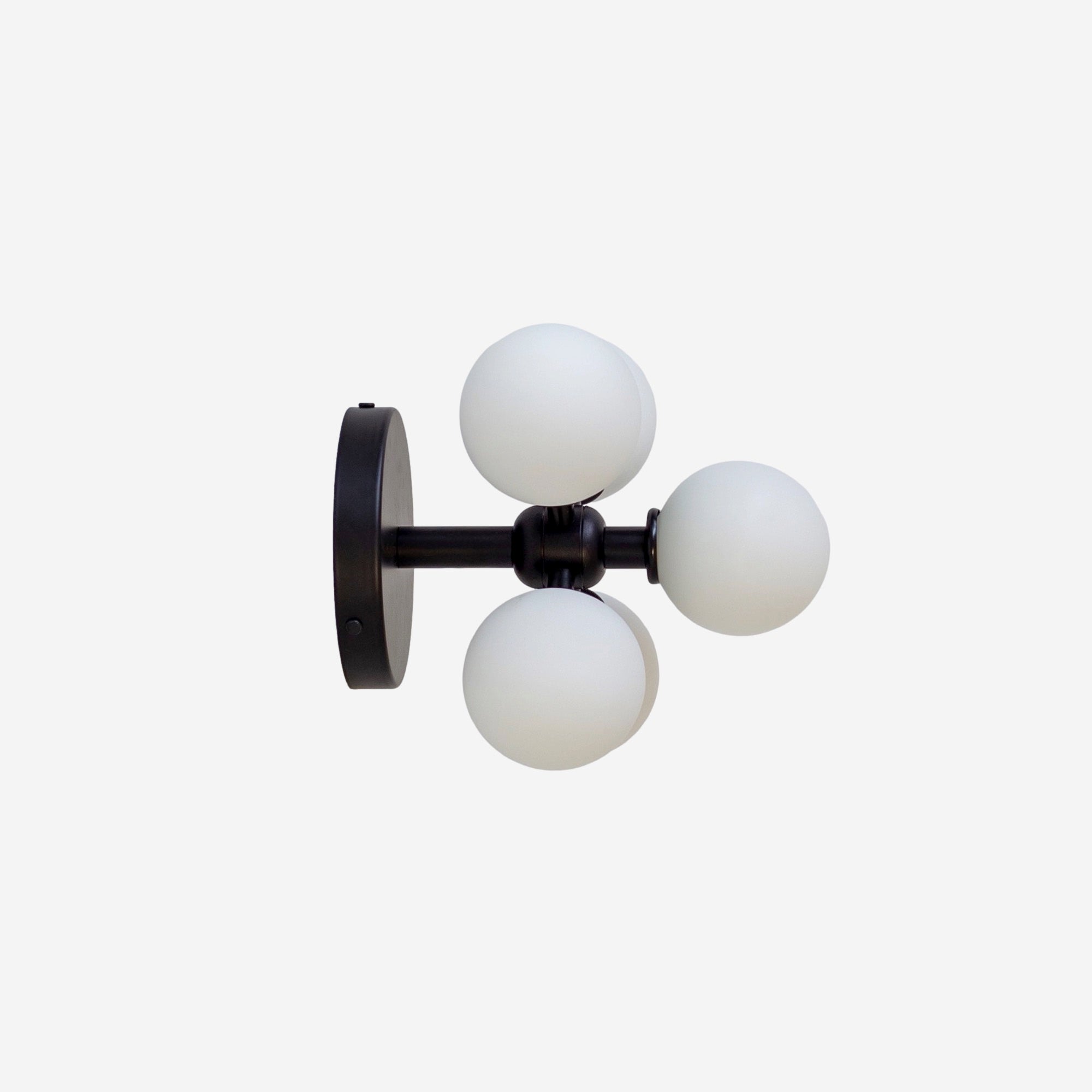 Contemporary Matte Black Wall Light with Frosted Glass Orbs