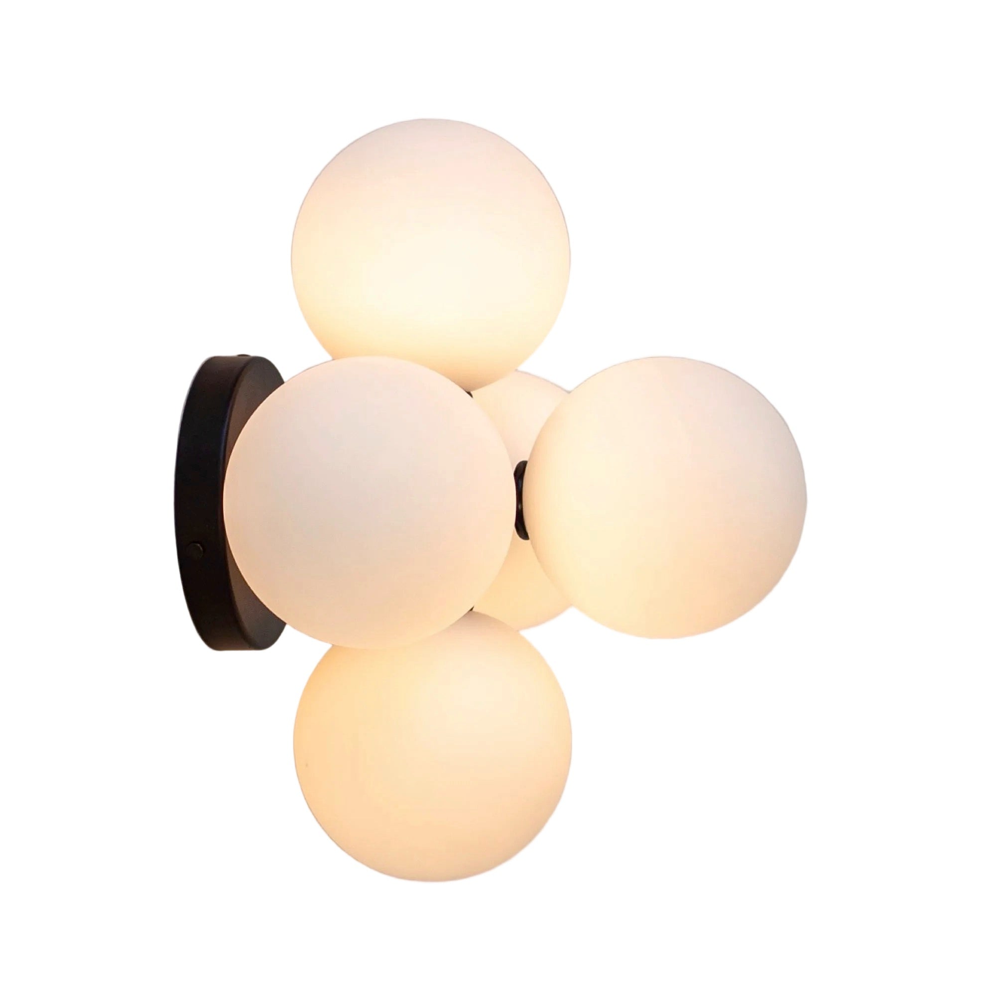 Modern Matte Black Wall Fixture with Round Opal Glass Lights