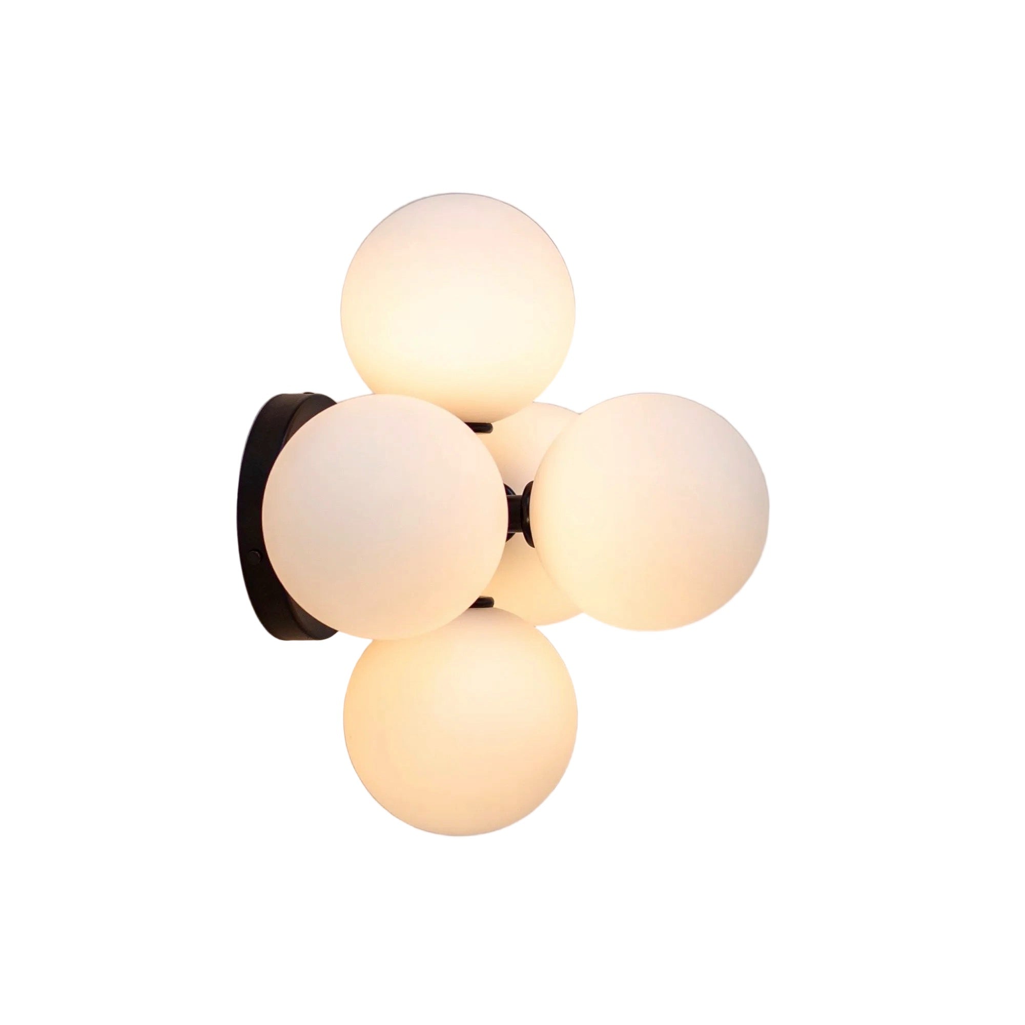Contemporary Wall Fixture with Five White Glass Orbs