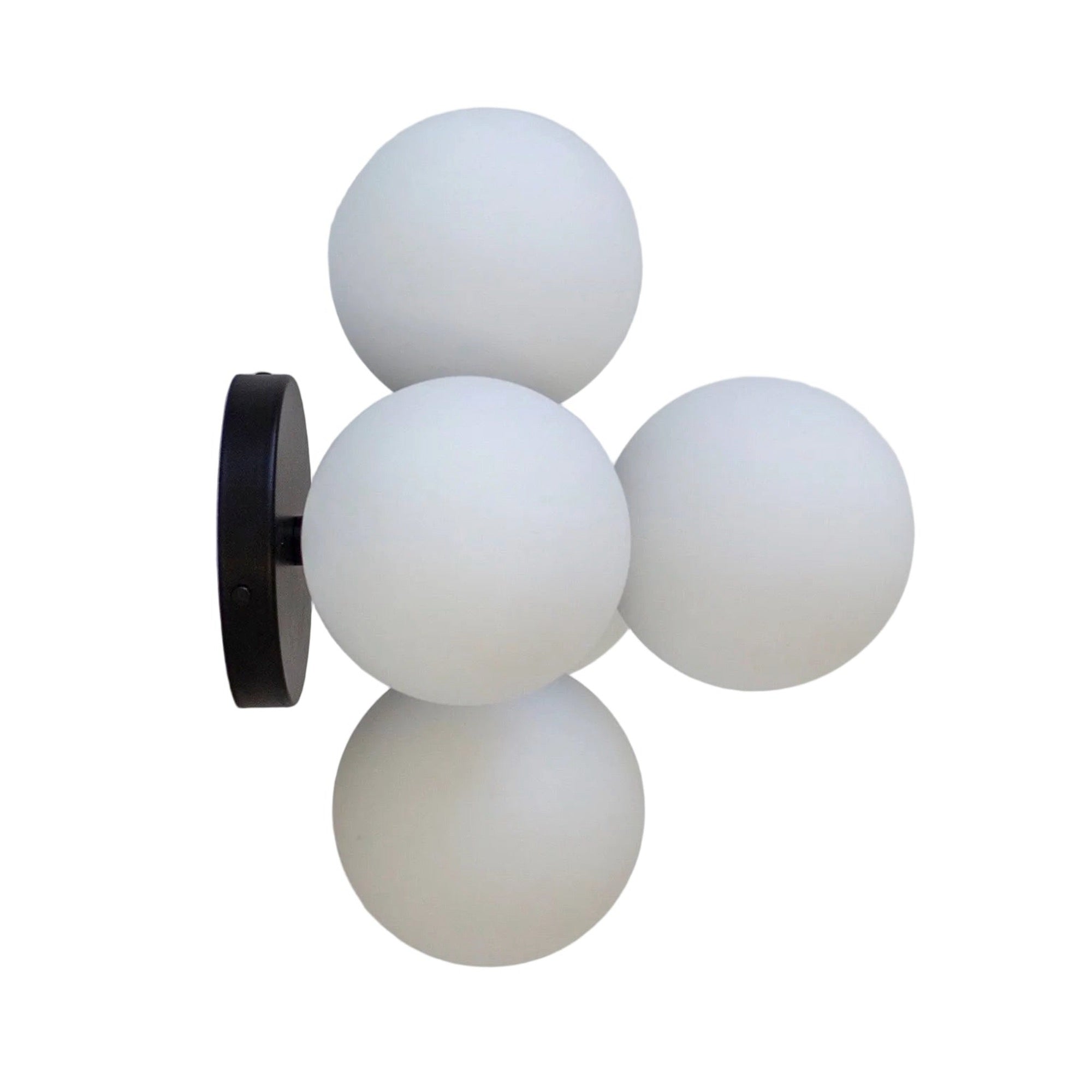 Black Wall Mounted Chandelier with Soft White Glass Spheres